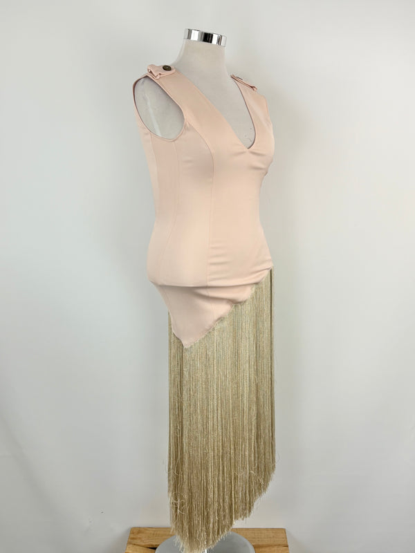 Messagerie Peach & Gold Fringed Midi Dress - AU12