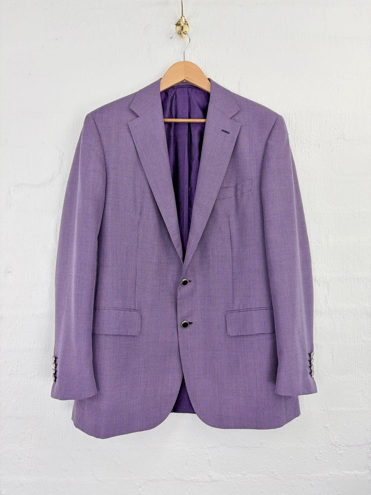 Stefano Ricci Mauve & Navy Houndstooth Mohair Cashmere & Silk Sports Jacket - 54