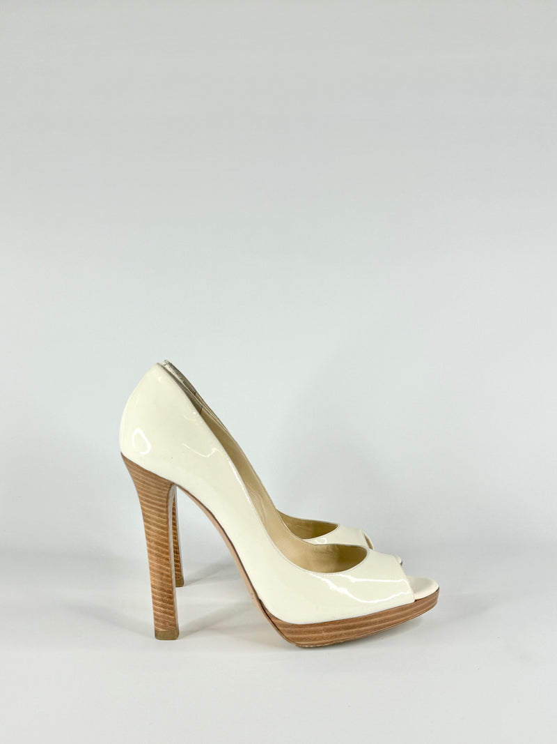 Jimmy Choo Vanilla Patent Leather Peep Toe Pumps - EU36.5