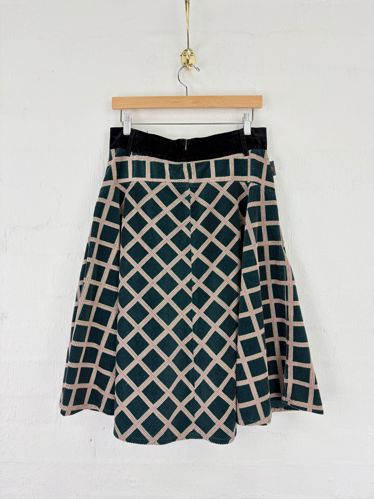 Michiko Koshino Green, Cream & Black Trim Corduroy Circle Skirt - AU12/14