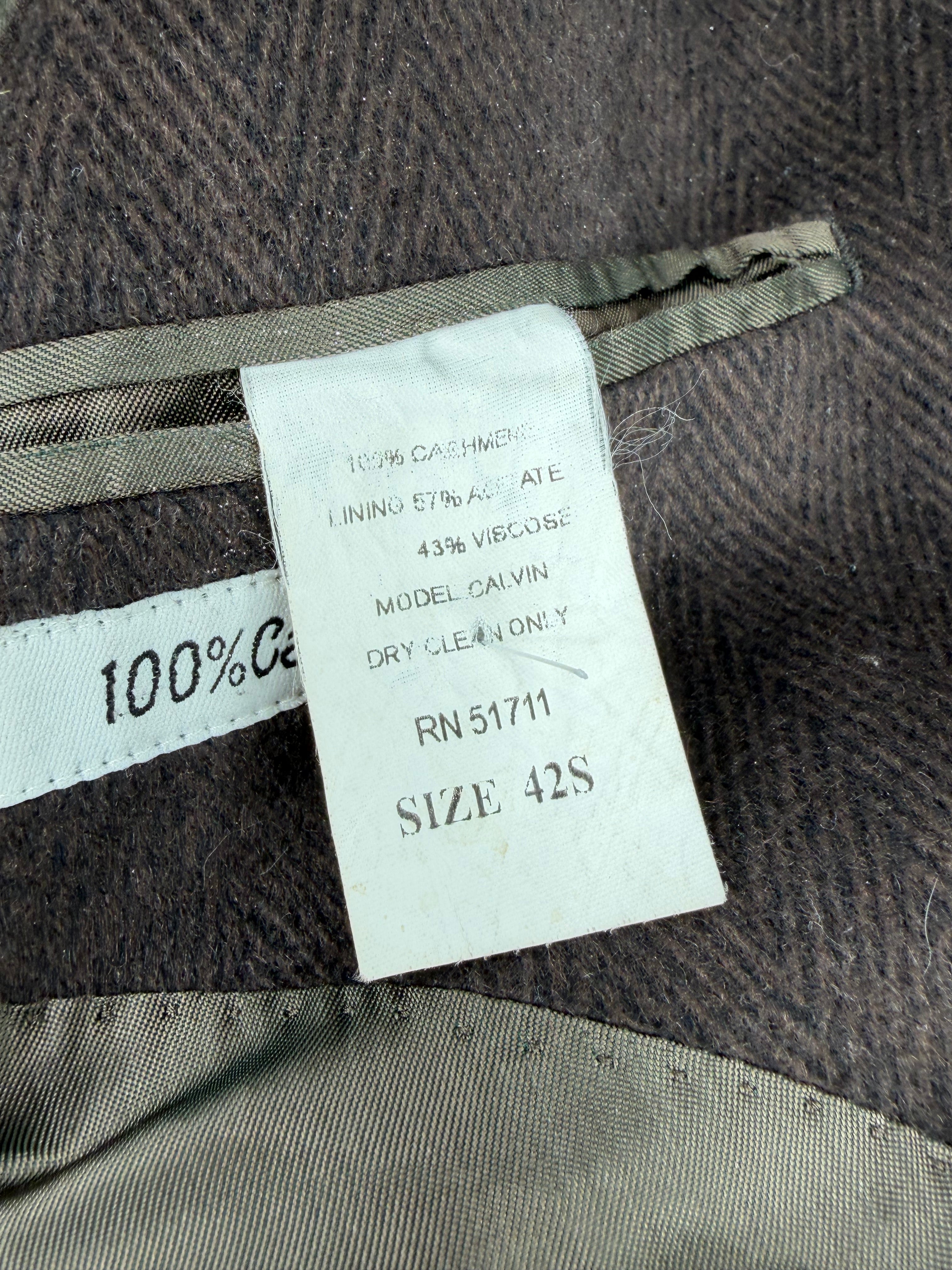 Calvin Klein Walnut Herringbone Pattern Cashmere Coat - 42
