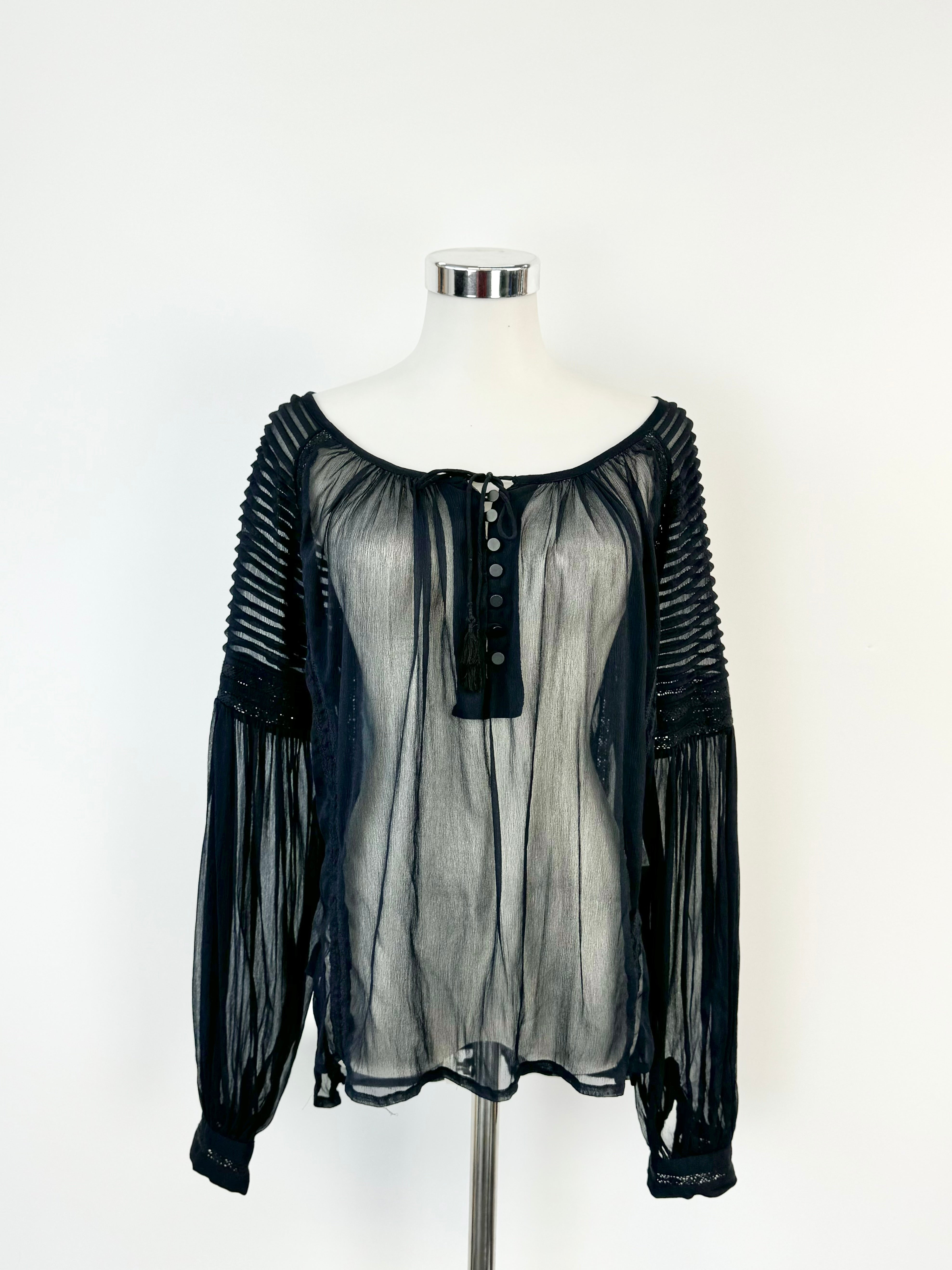Aje Sheer Dark Navy Peasant Style Blouse - AU6