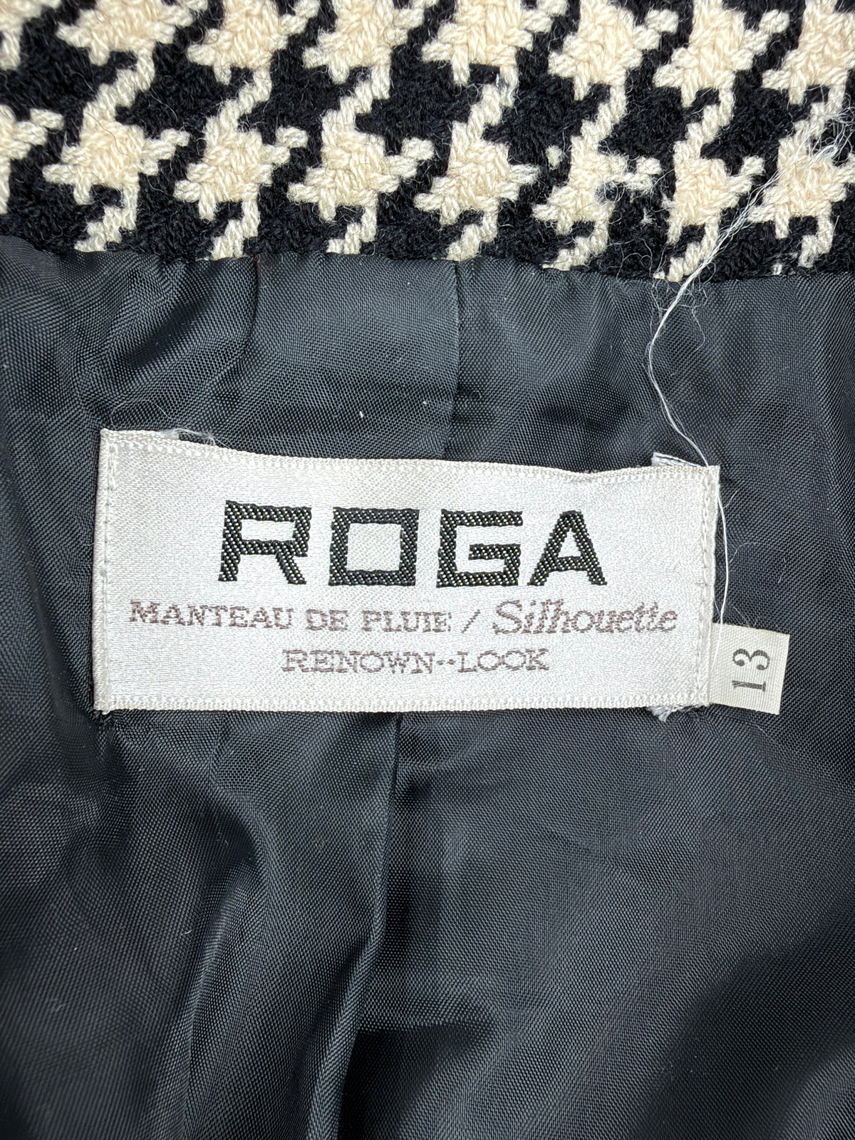 Vintage Roga Black & Cream Houndstooth Wool Coat - AU8/10