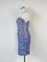 Nicholas Blue Animal Print Ruffled Strapless Silk Dress - AU8