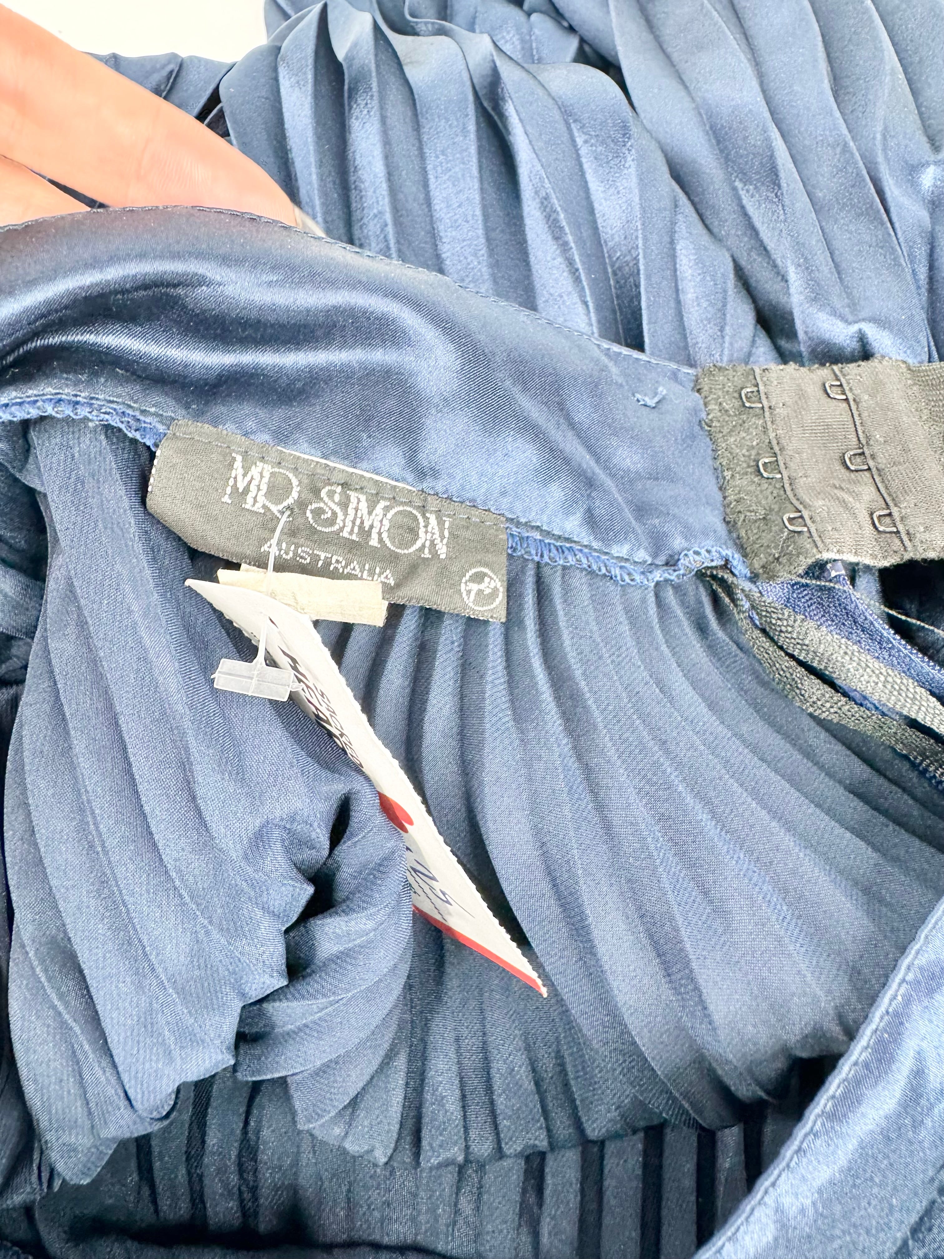 Mr Simon Midnight Blue Satin Pleated Skirt - AU10