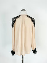 Alice + Olivia 'Sofia' Pastel Peach & Black Lace Blouse - AU10