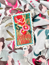 Johnny Was Ice Blue Floral Silk Slip Dress - AU10