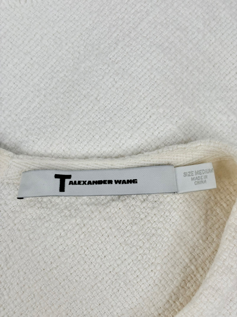 T by Alexander Wang Cream Textured Fringed-Hem Dress - AU10/12