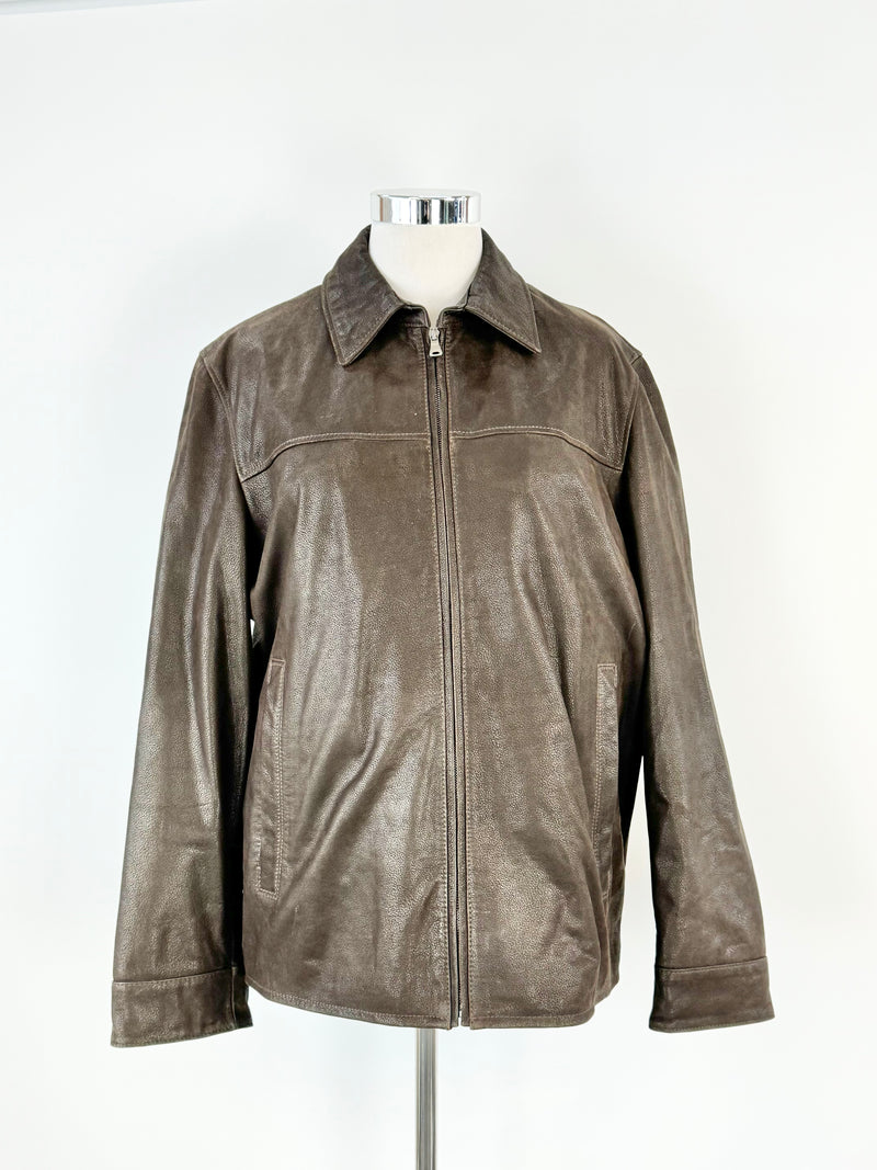 Boss by Hugo Coffee Brown Leather Jacket - L