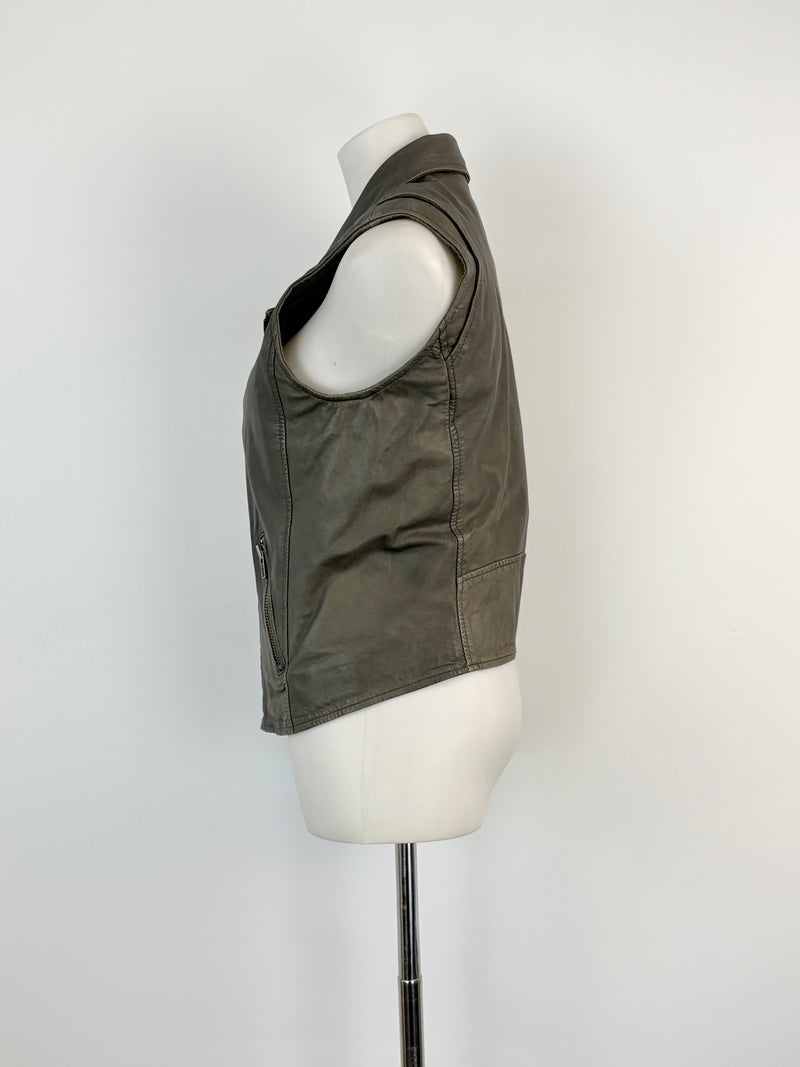 Maje Charcoal 'Etrille' Sleeveless Leather Jacket - AU10