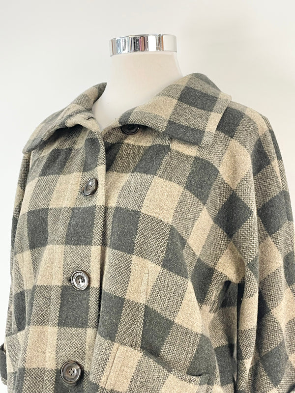 Weekend Max Mara Taupe & Black Checkered Wool Jacket - AU12/14