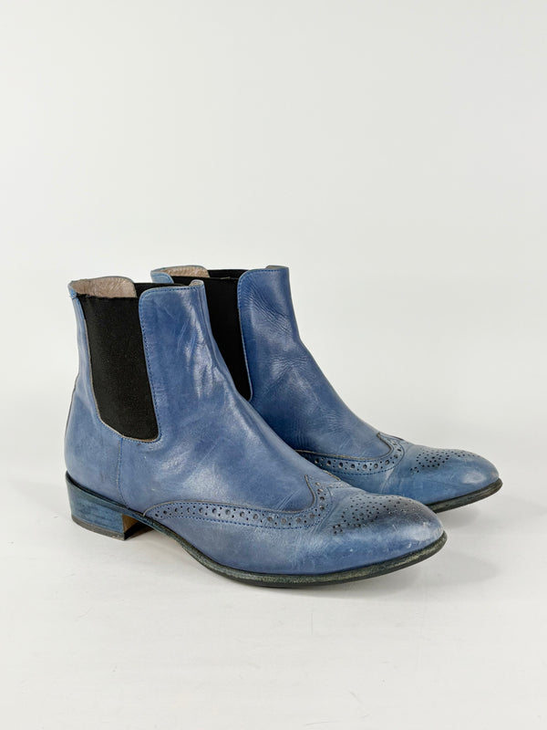 Habbot. Blue Leather 'Juggler' Ankle Boots - EU40