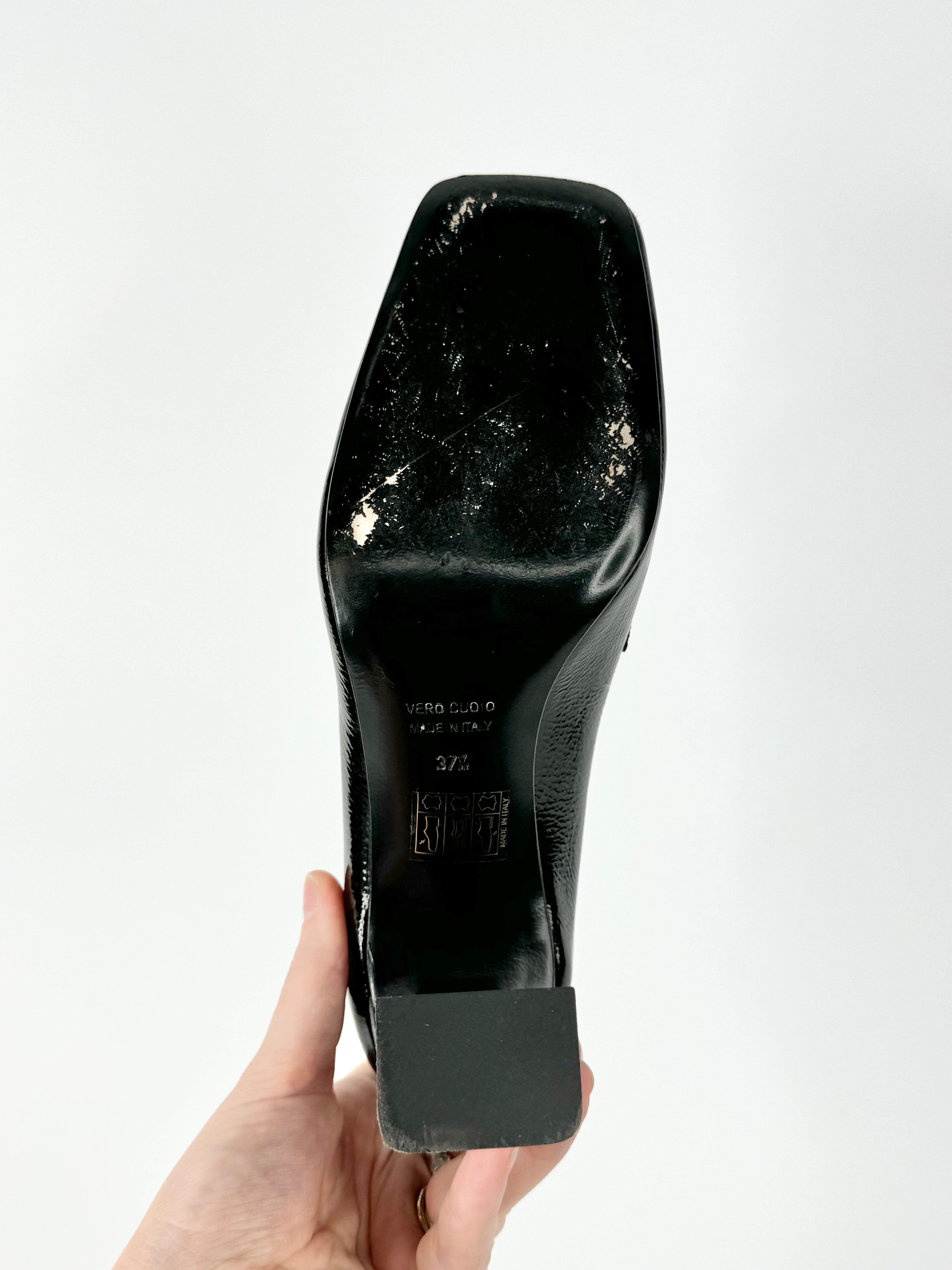 Milano Black Patent Leather Heeled Loafers - EU37.5
