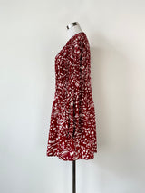 Maje Scarlet Red Abstract Animal Printed Pleated Midi Dress - AU8