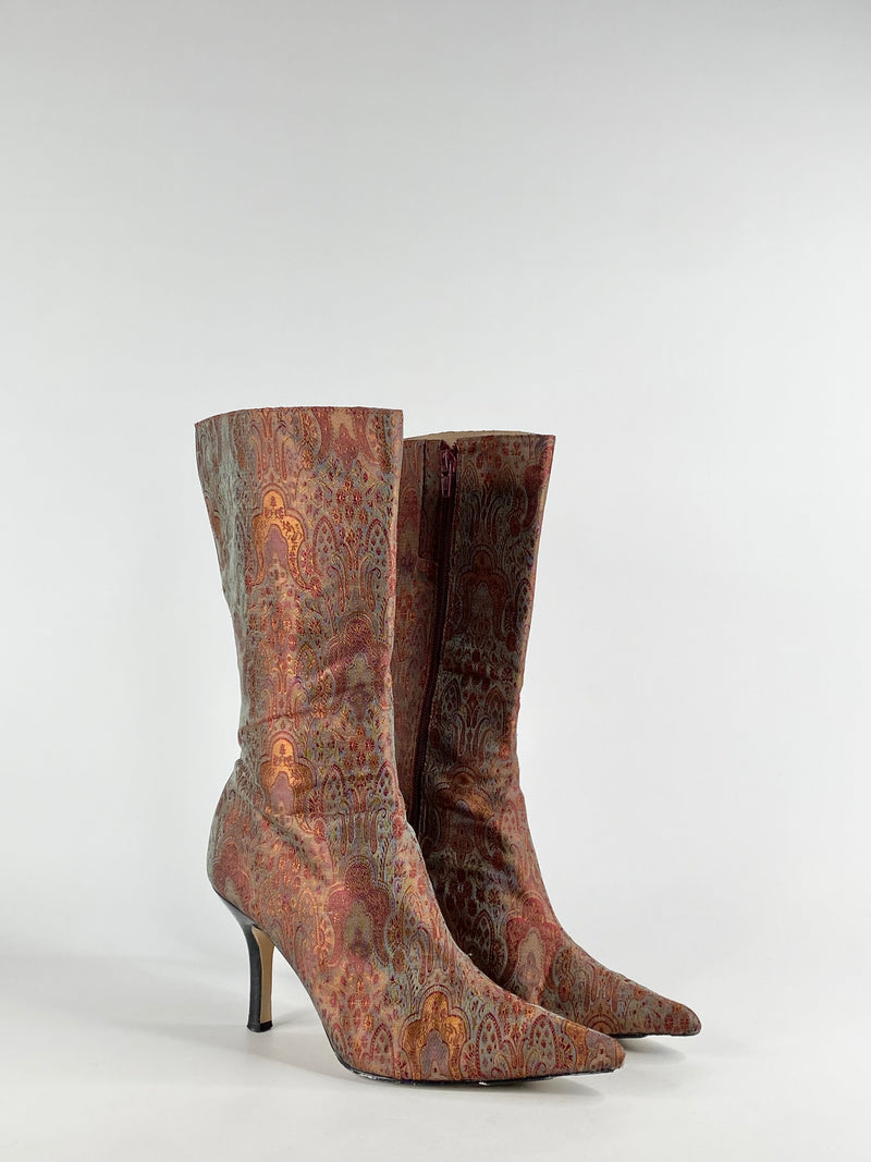 Vintage Zoe Wittner Duo Tone Jacquard Pointed Toe Stiletto Boots - EU36