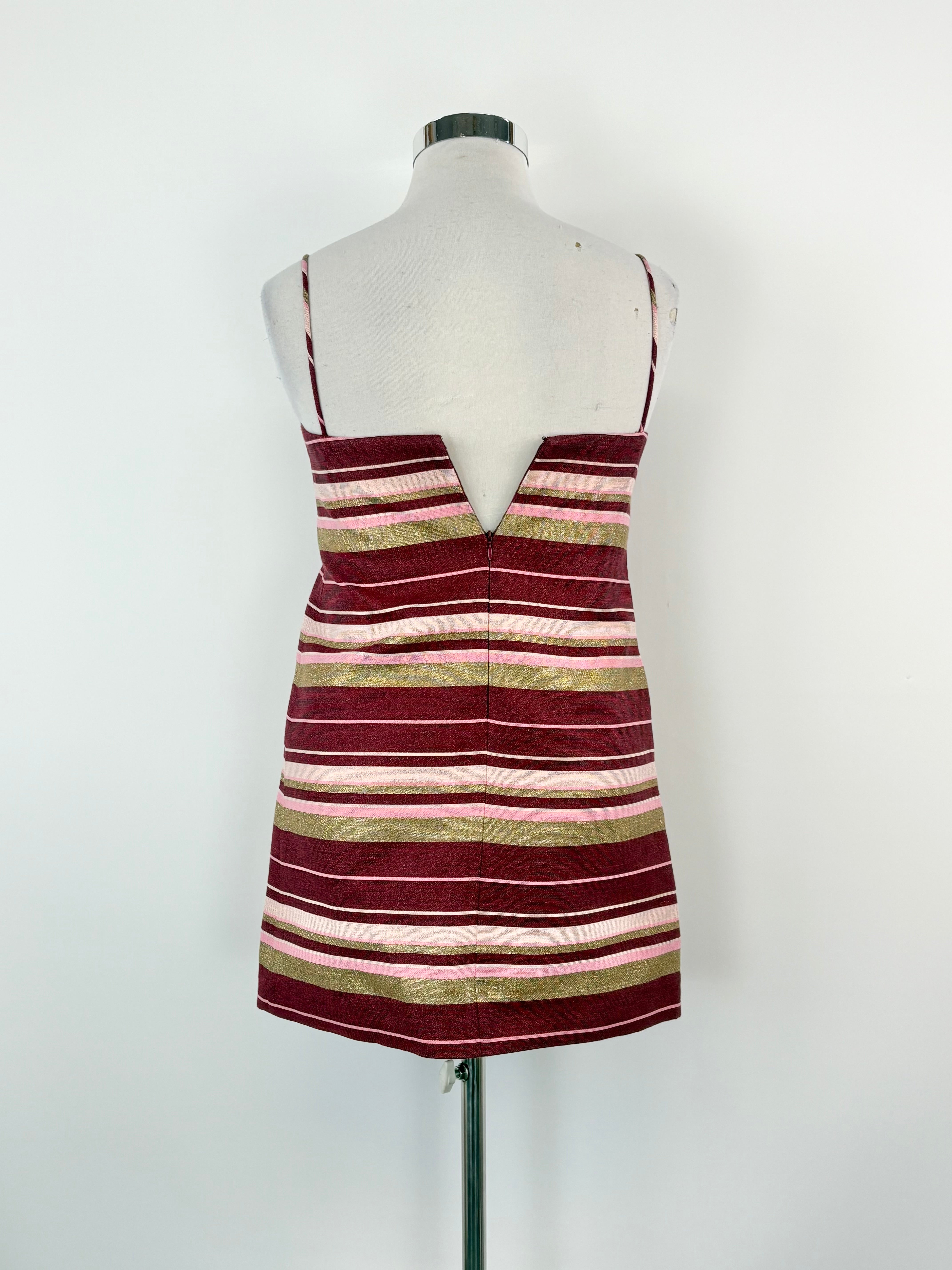 Zimmermann Burgundy-Striped Metallic Karmic Jacquard Shift Dress - AU12