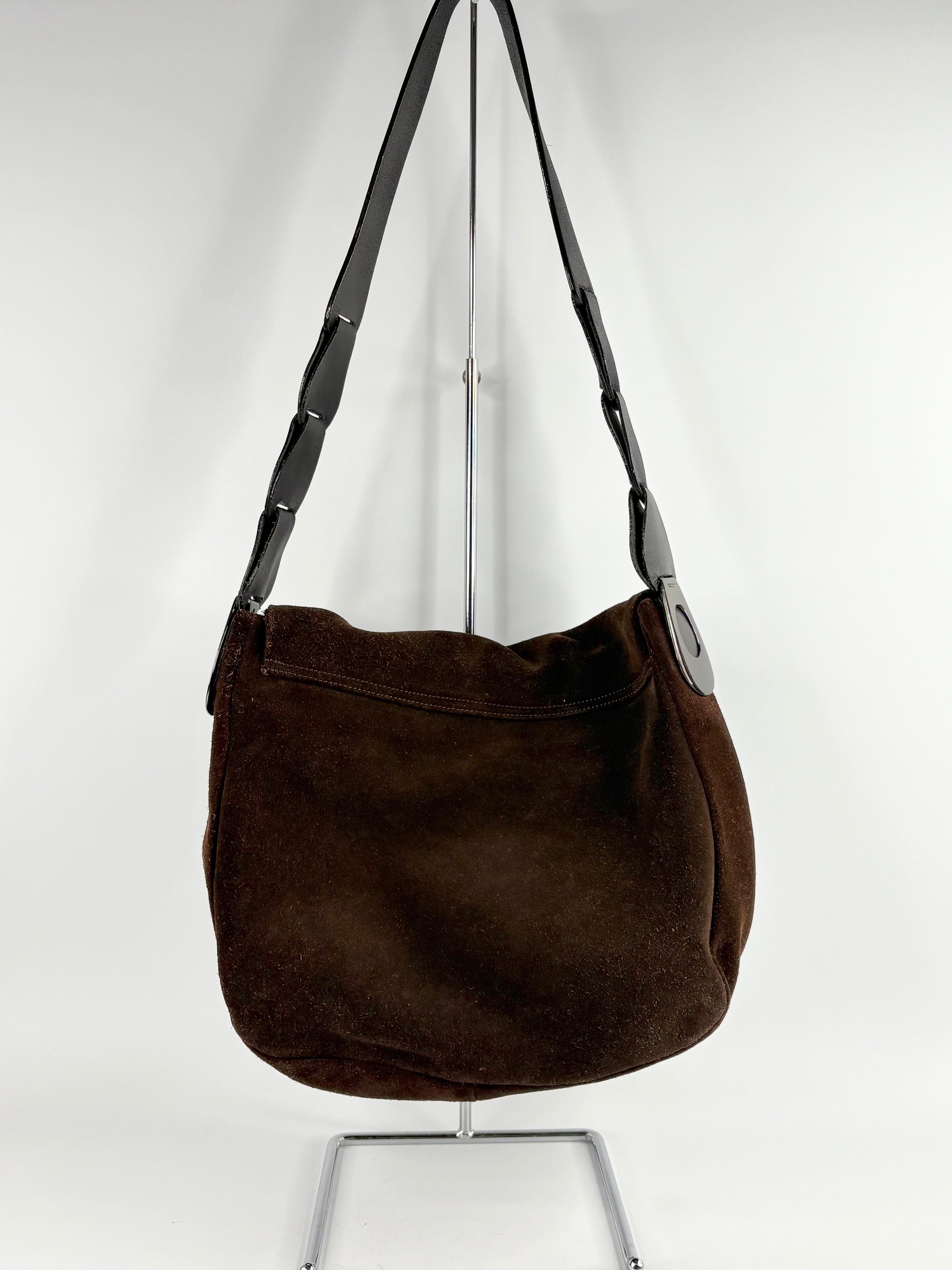 Sachi Dark Chocolate Brown Suede Small Messenger Bag