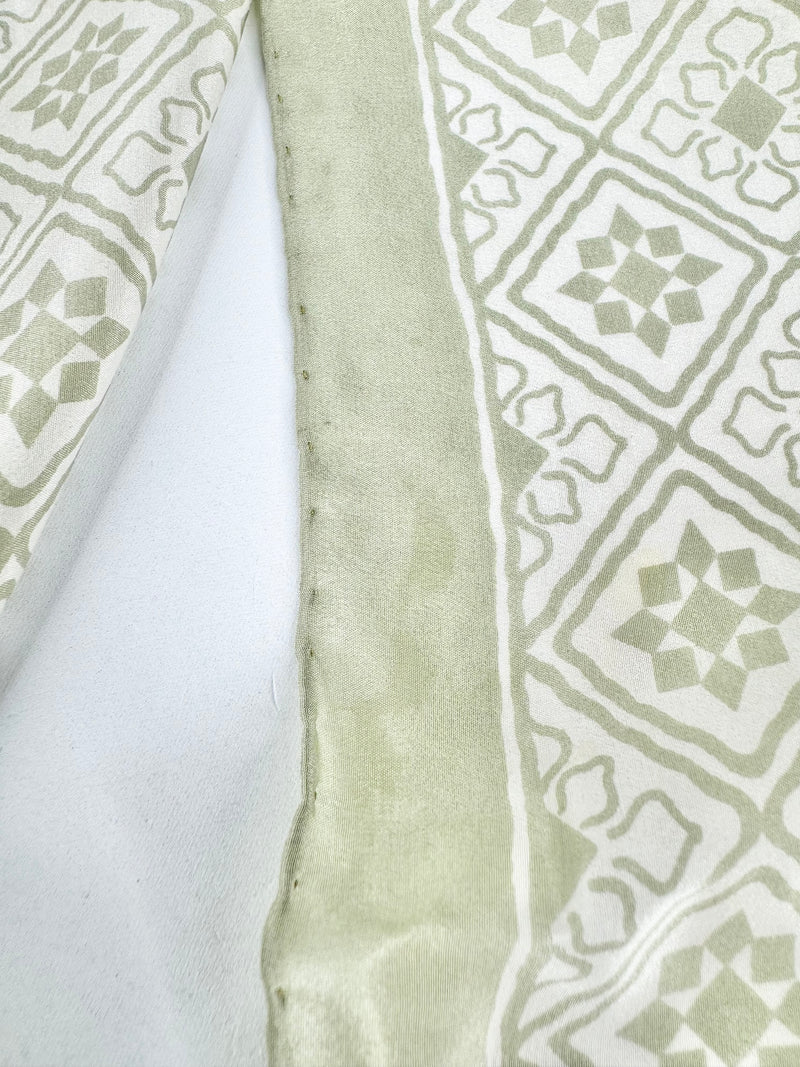 Vintage Jaeger Made Hand Rolled Long Cream & Green Silk Scarf