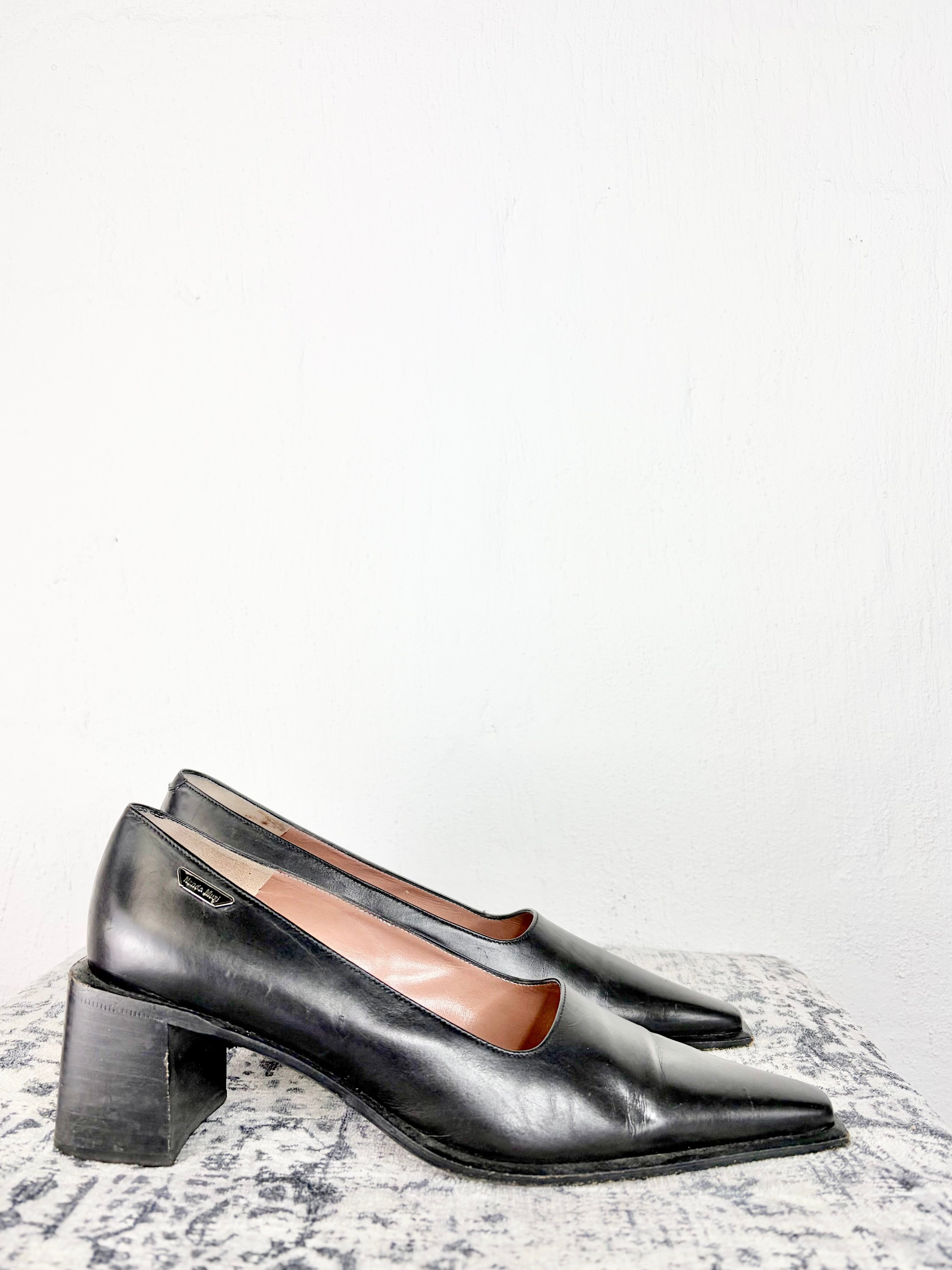 Nando Muzi Long Black Pointed Toe Block Heels - EU38
