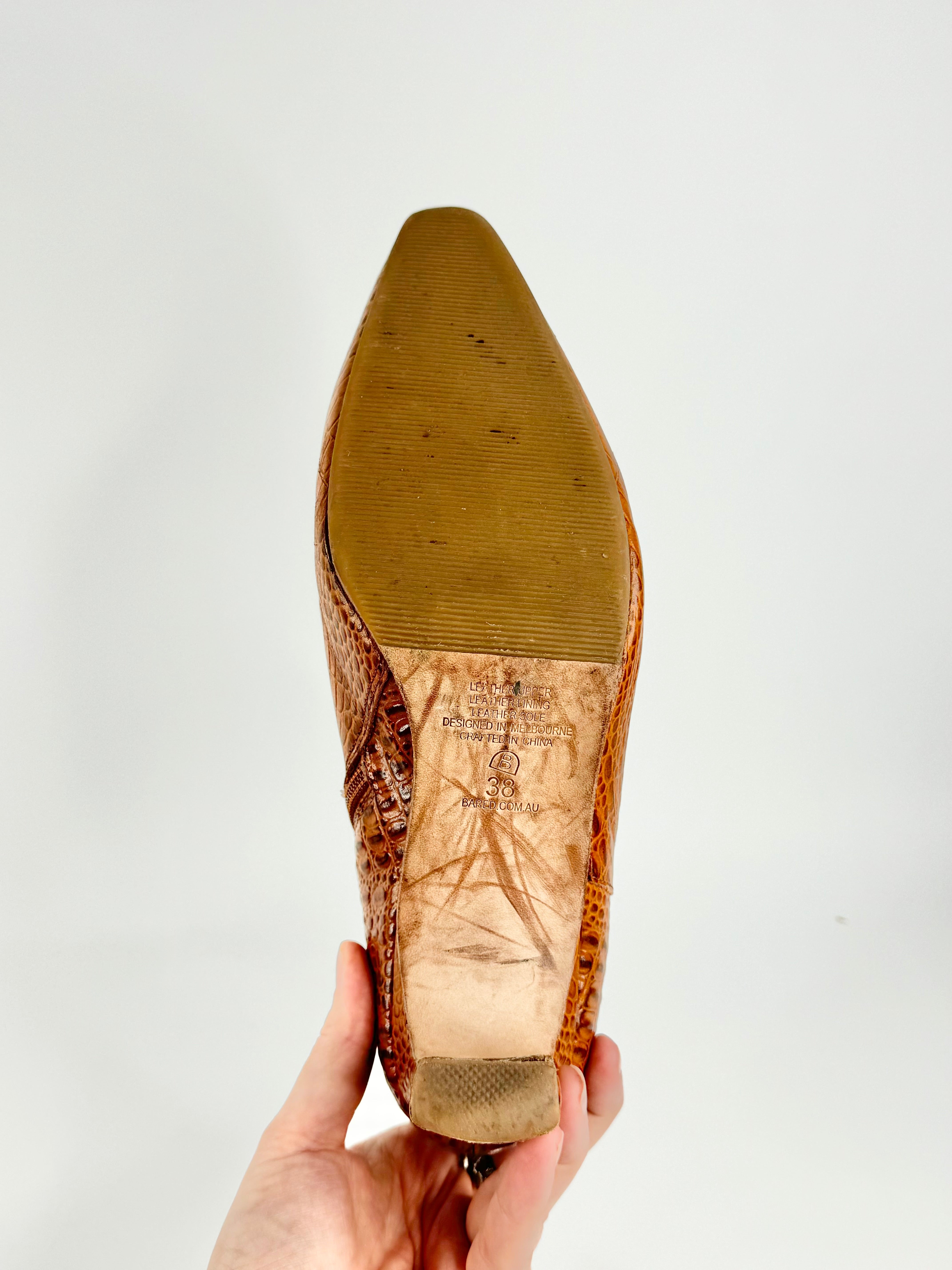 Bared Tan Reptile Ankle Boots - EU38