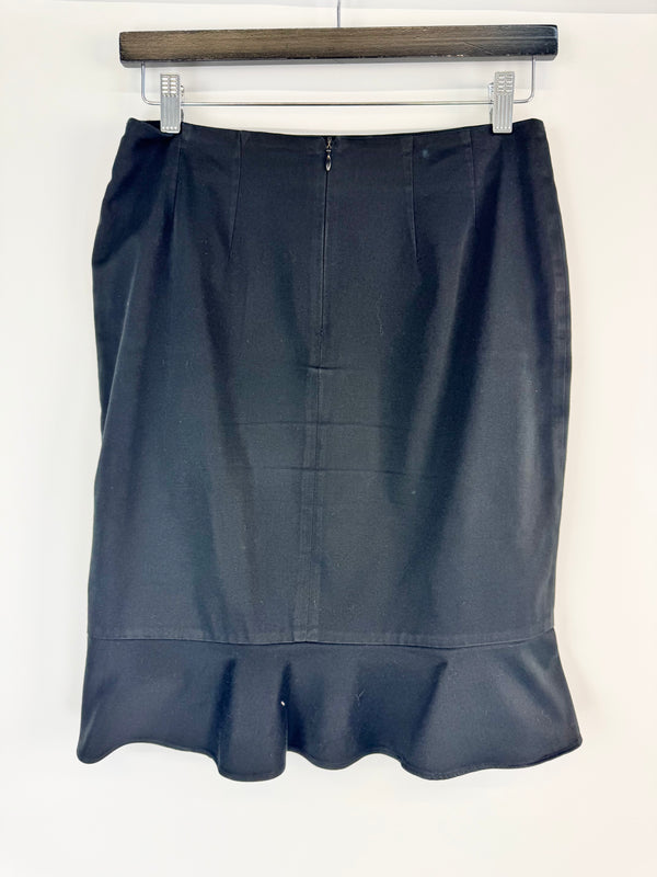 Carla Zampatti Black Ruffle Hem Pencil Skirt - AU6