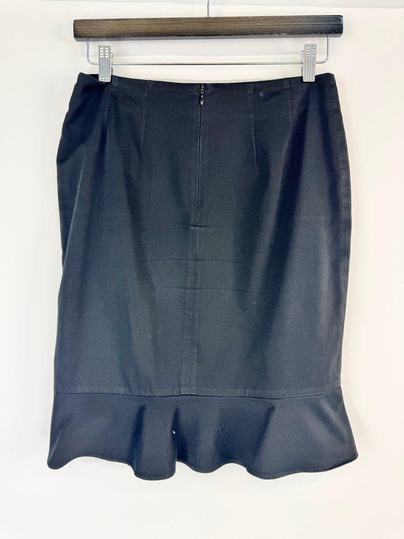 Carla Zampatti Black Ruffle Hem Pencil Skirt - AU6