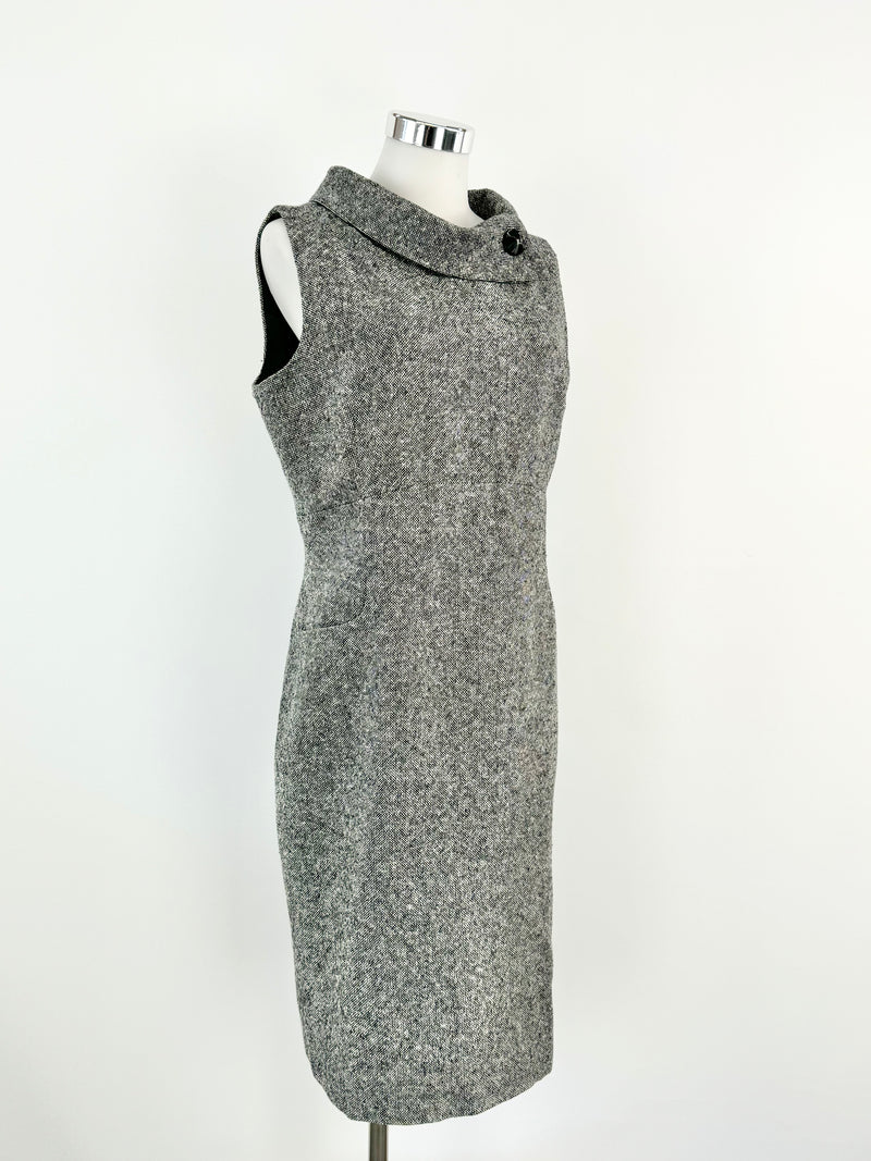 Hobbs Black & White Tweed Midi Dress - AU12