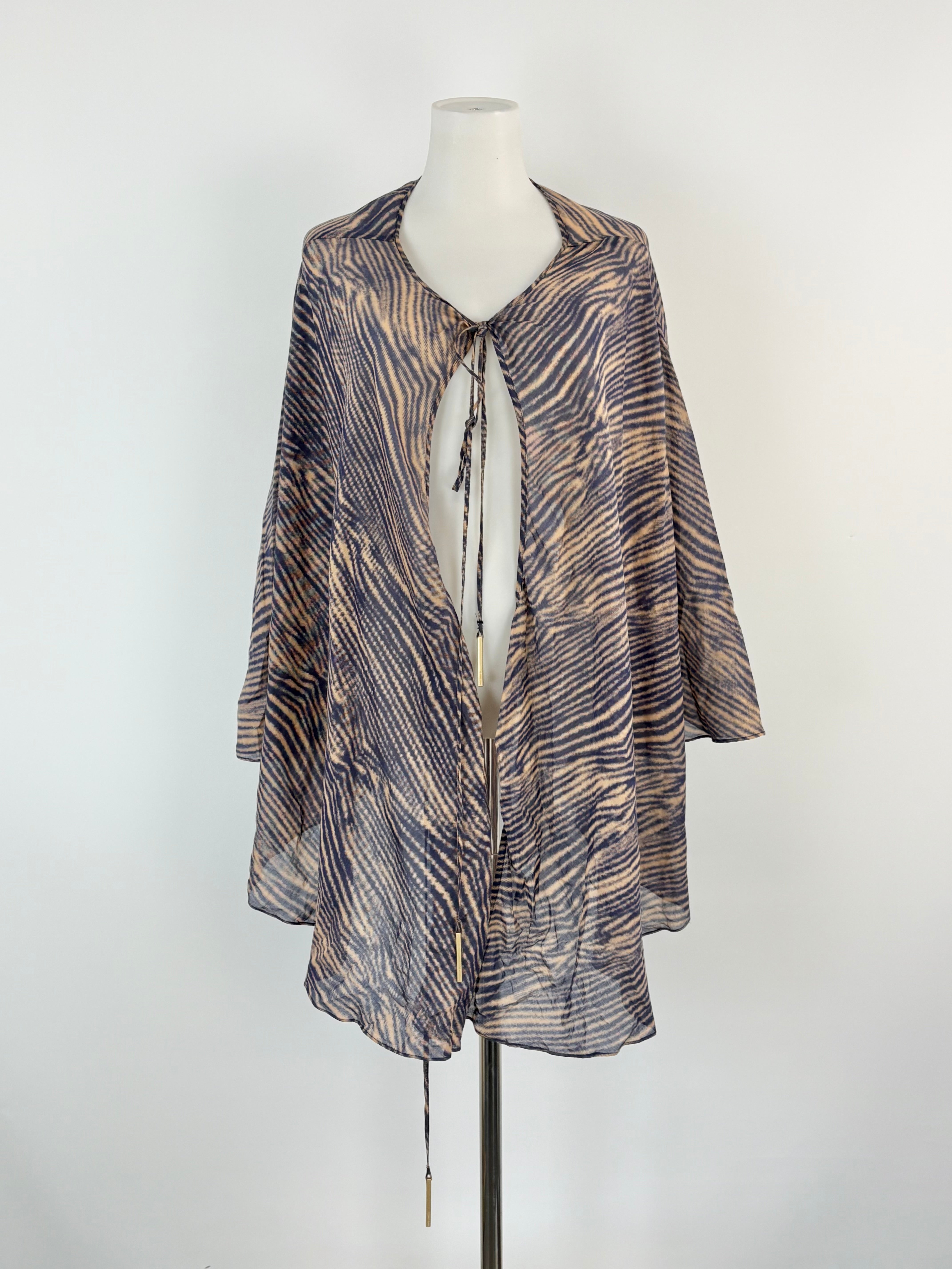 Zimmermann Navy & Blush Sheer Zebra-Print Cape - AU6/8