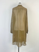 Lee Mathews Taupe Dotted Sheer Silk Blouse - AU10