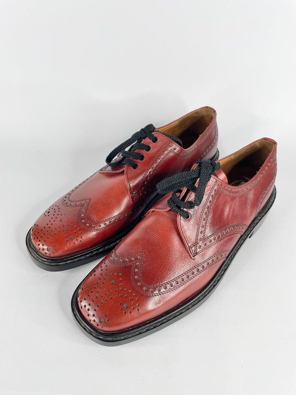 70s Vintage Lloyd 'Maxim' Red Leather Oxford Lace Ups - 11