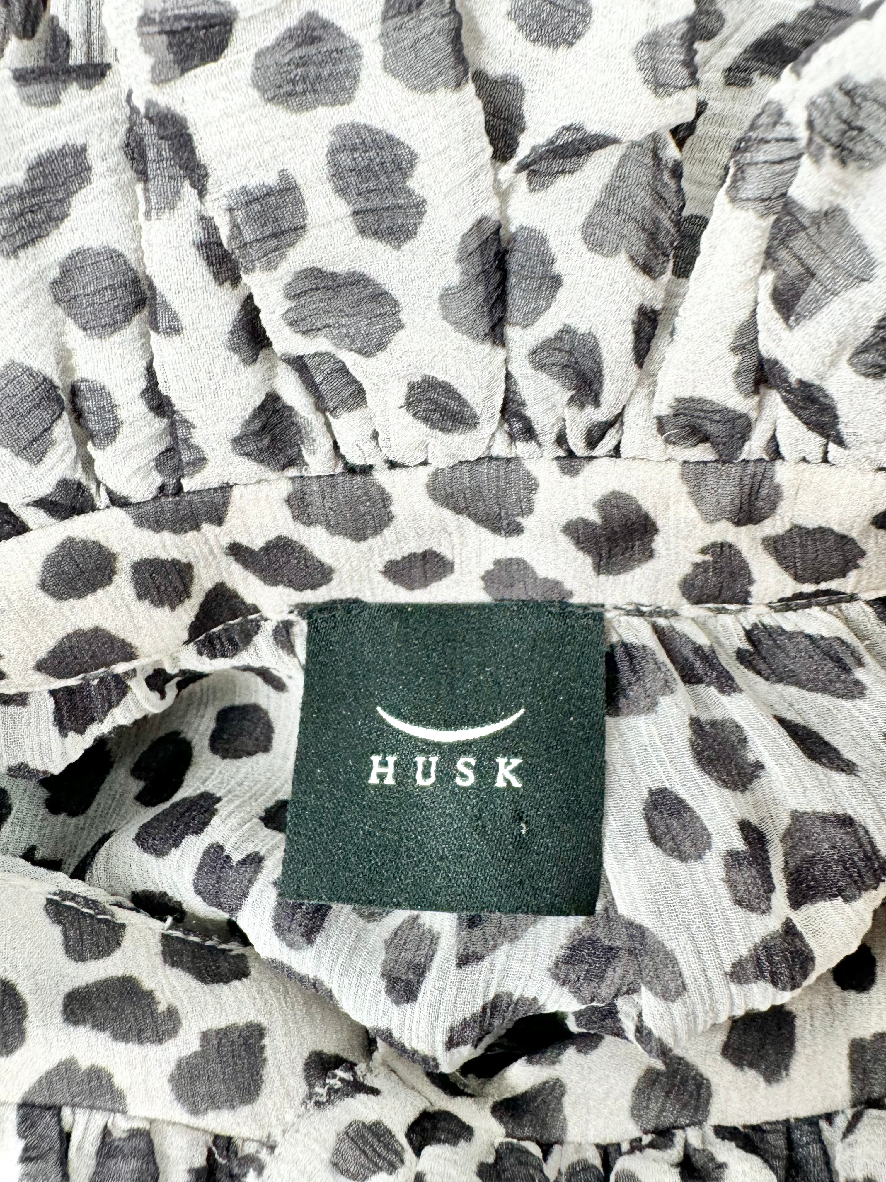 Husk Black & White Patterned Crepe Silk Maxi Dress - AU10