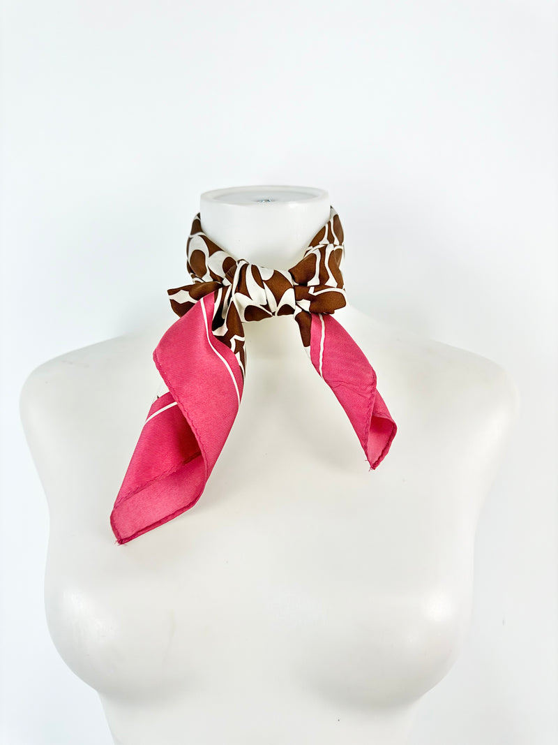 Coach Chocolate & Rose Pink Silk Logo Scarf