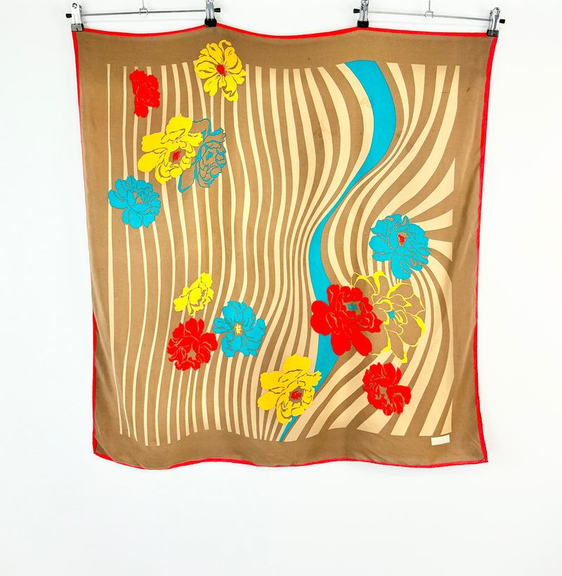Vintage Baycom Large Floral Patterned Silk Scarf