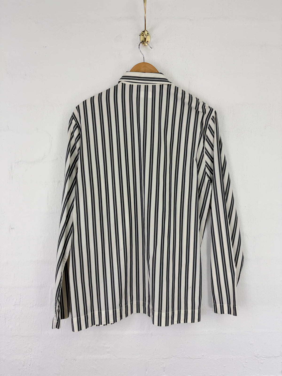 Tekla White And Grey Striped Organic Cotton Shirt - L