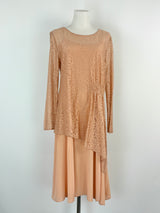 Marisfrolg Taupe Embroidered Lace Dress with Silk Slip - AU8/10