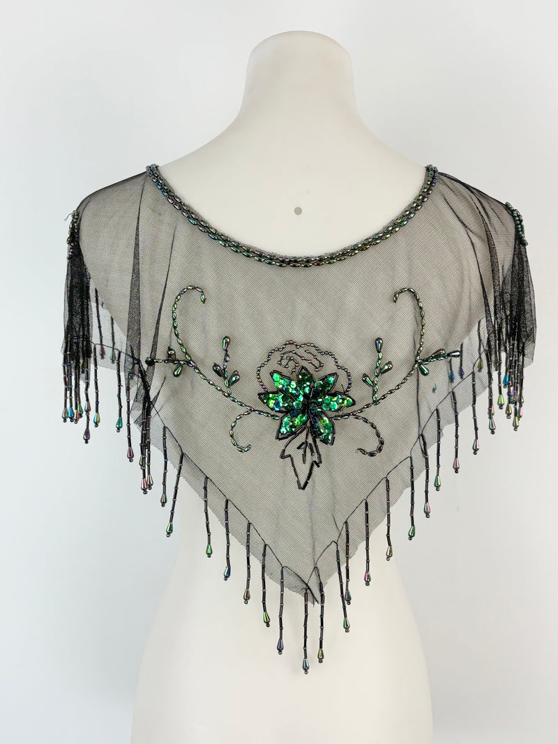 Vicsin Australia Vintage Black Mesh Embellished Mini Cape