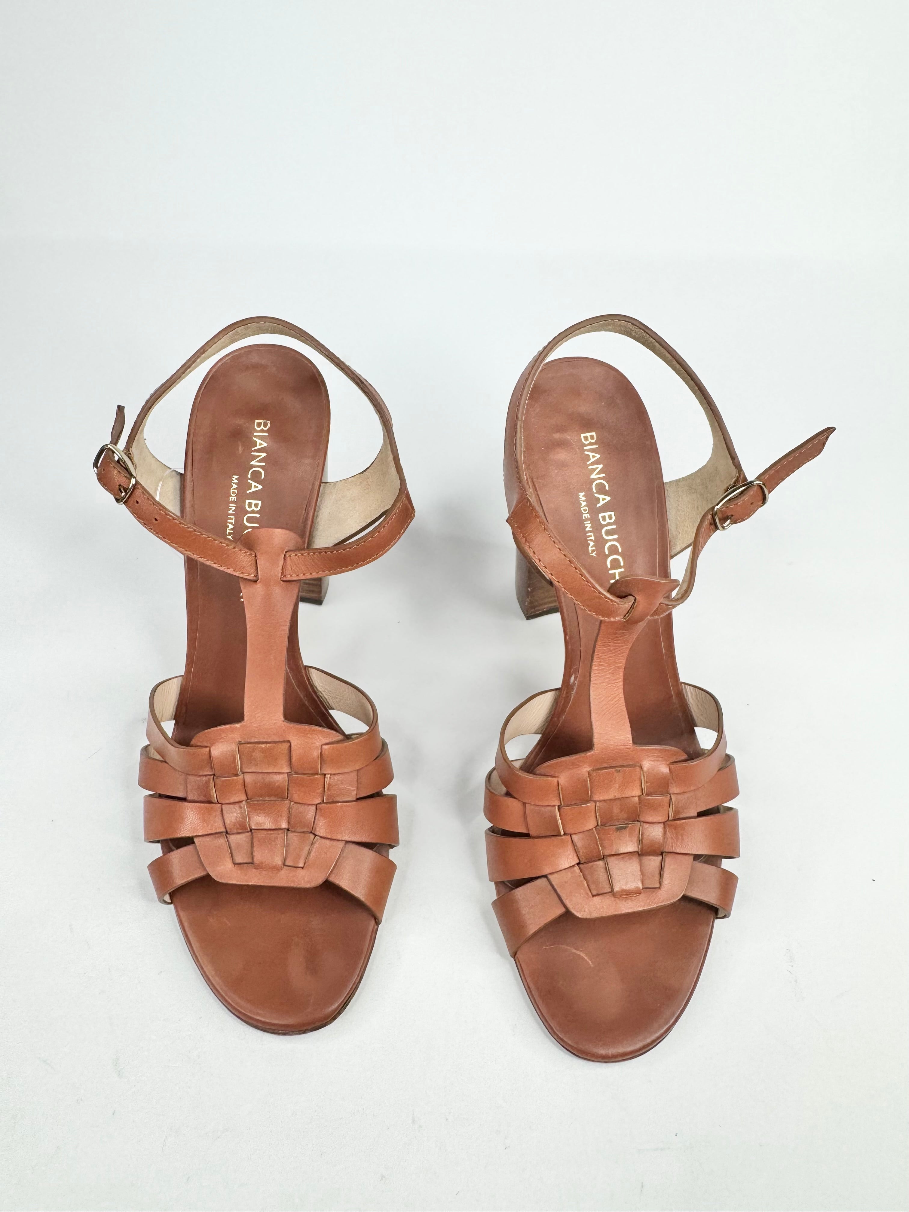 Bianca Buccheri Deep Tan Peep Toe Woven Heels - EU40