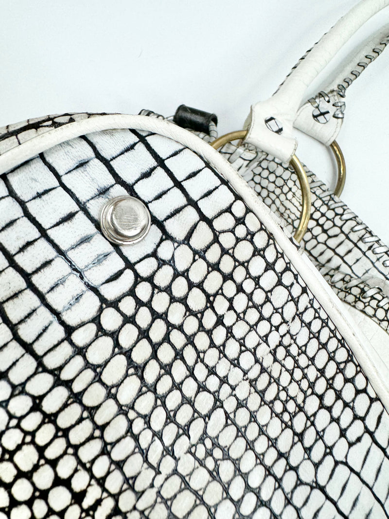 Sabbatha White Croc Embossed Studded Shoulder Bag