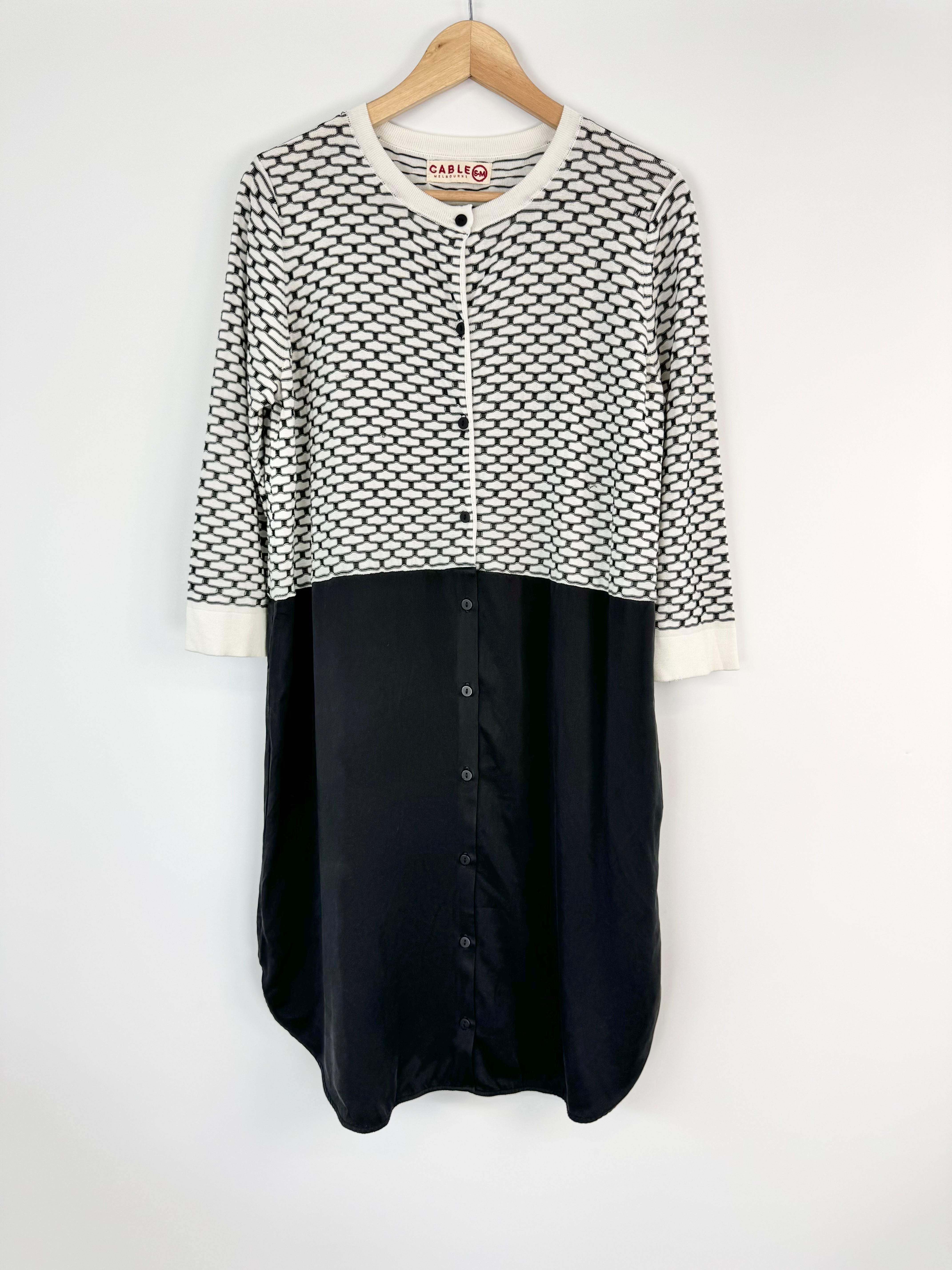 Cable Melbourne White & Black Cotton & Silk Dress - AU10/12