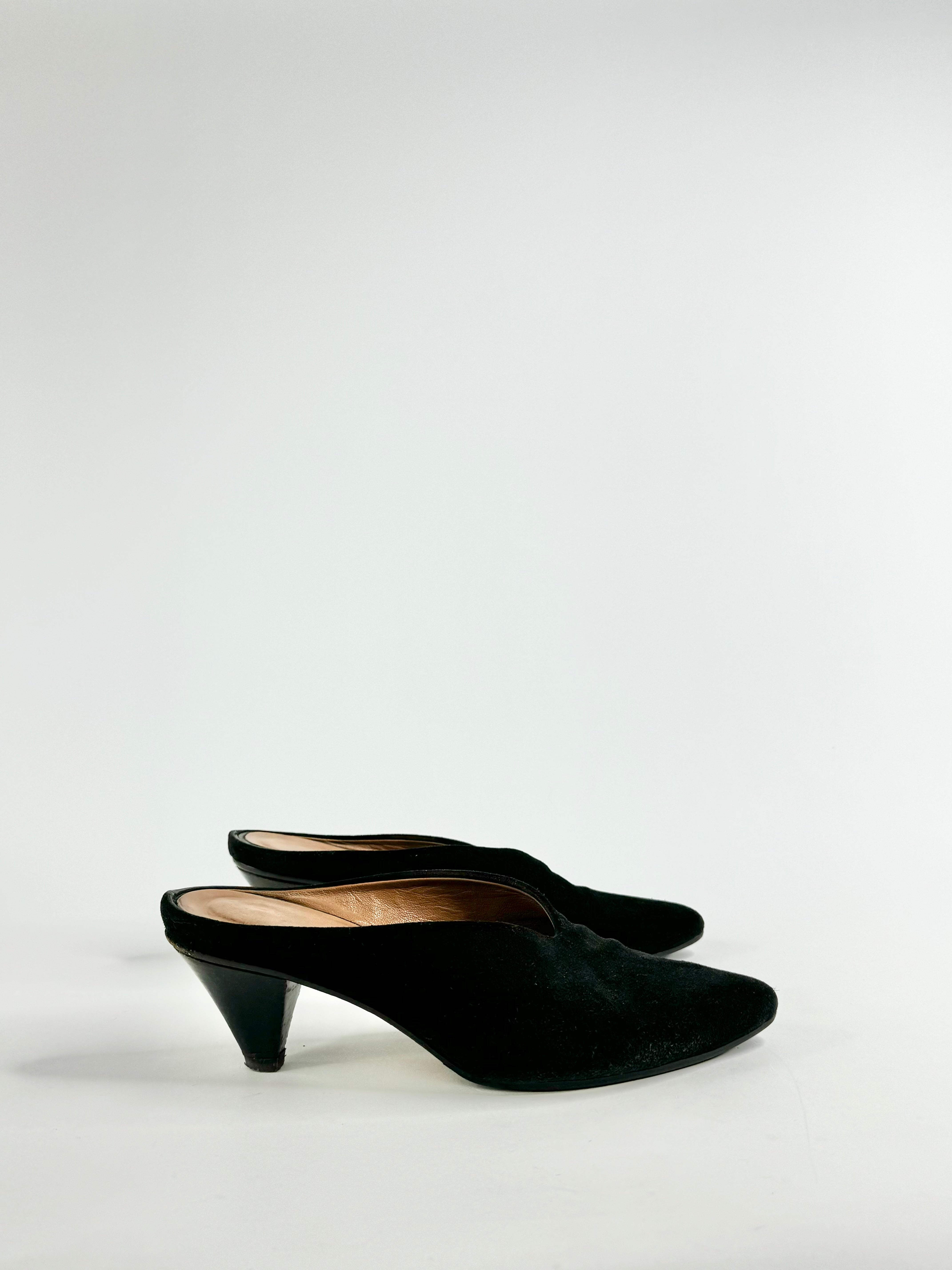 Vintage Black Suede Mules - EU39