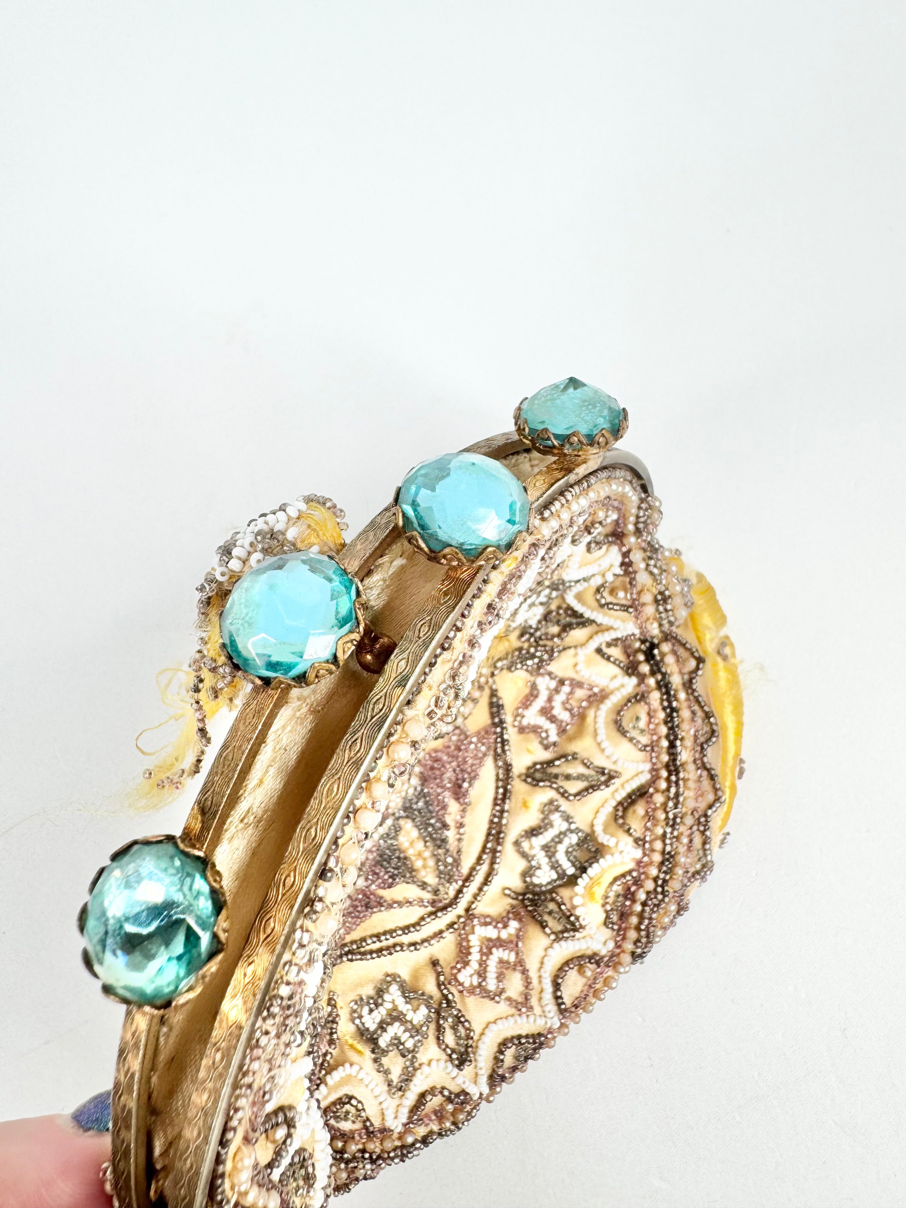 Vintage Handmade French Gold Beaded Evening Purse