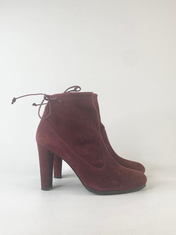 Stuart Weitzman Berry Red Suede Ankle Boots - EU38