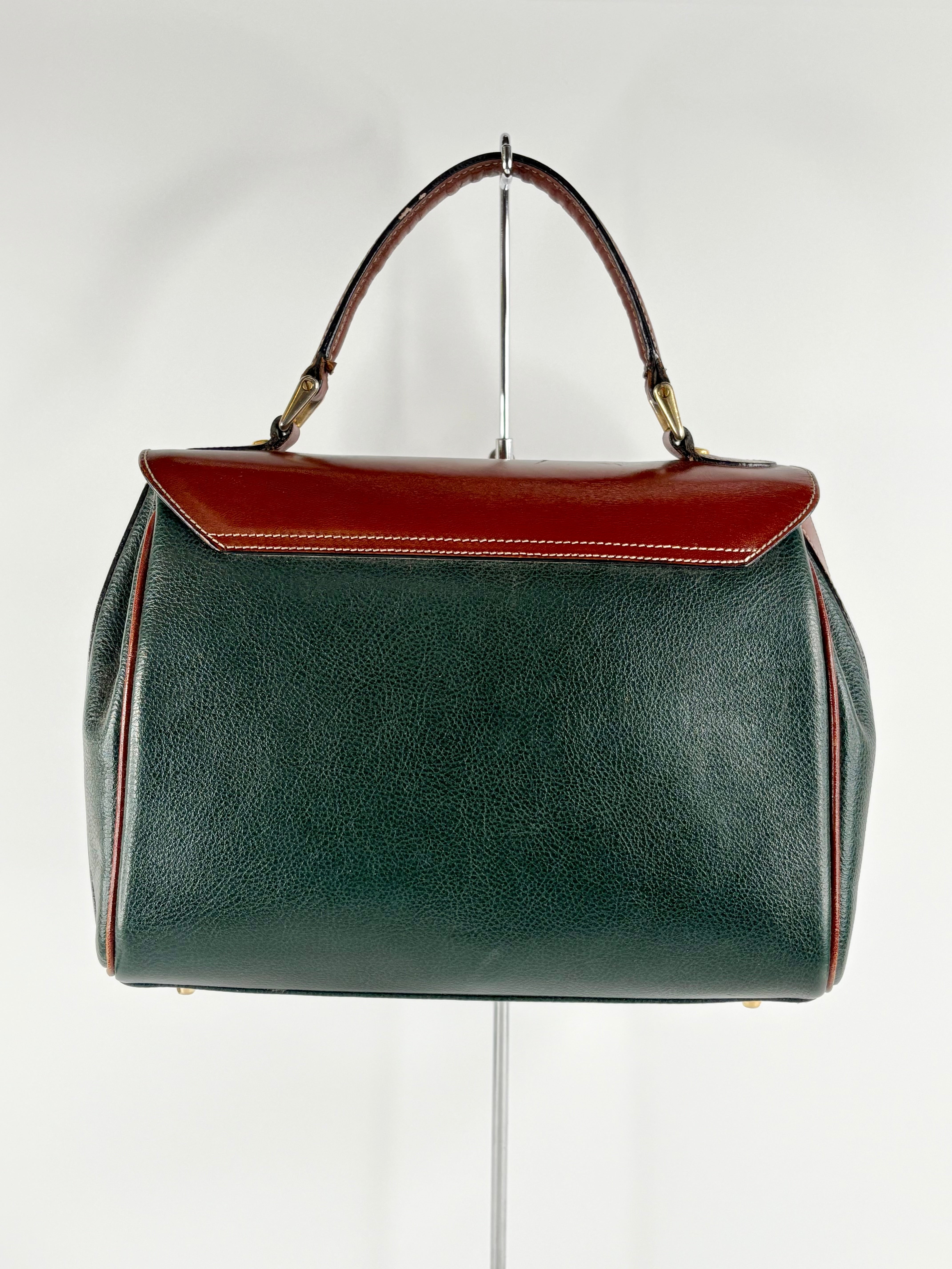 Bally Two-Tone Green & Mahogany Leather Shoulder Bag