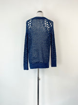 Sando Paris Navy Blue Crochet Knit Sweater - AU8