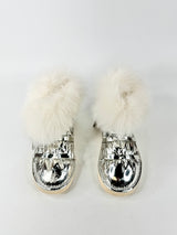 Runway Secrets Metallic Silver Fur Embellished Fleece Lined 'Fiona' Boots - EU36
