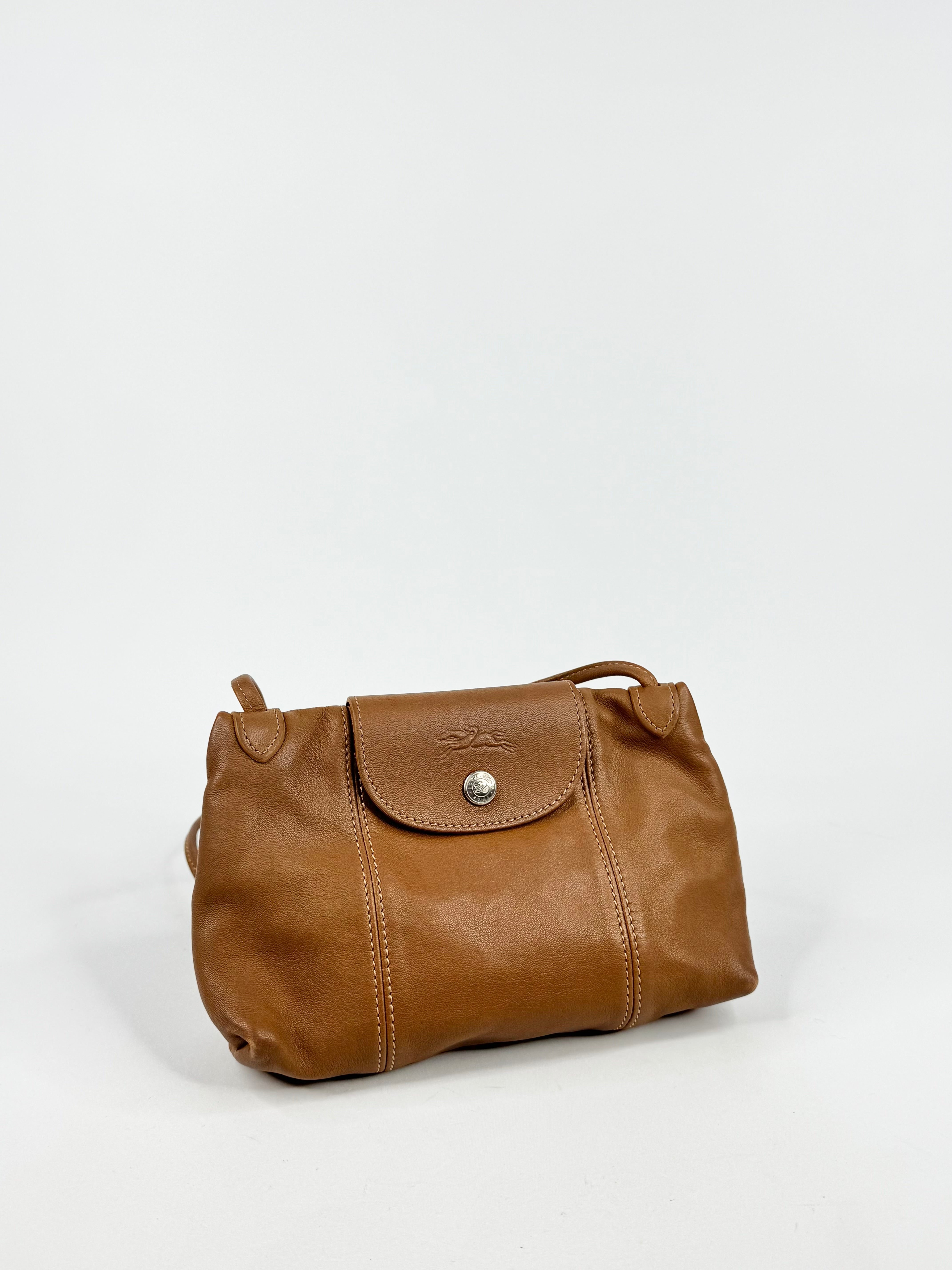 Longchamp Le Cuir Mini Tan Leather Cross Body Bag