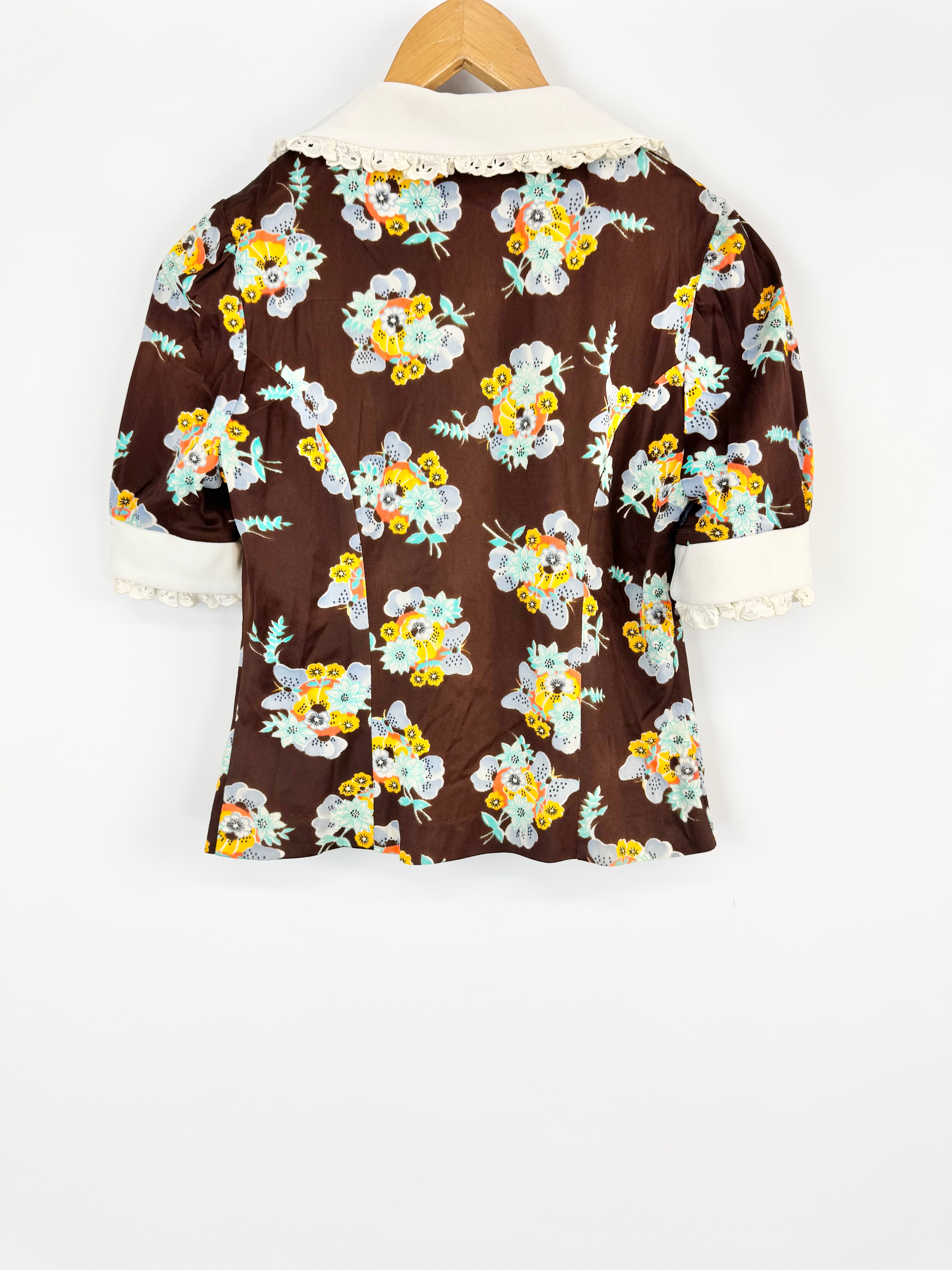 MFW Vintage Retro Patterned Peter Pan Collar Top - AU6/8