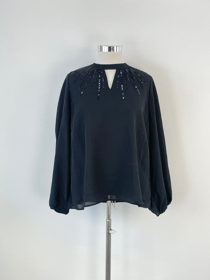 Liz Jordan Black Keyhole-Neck Sequin Blouse NWT - AU18