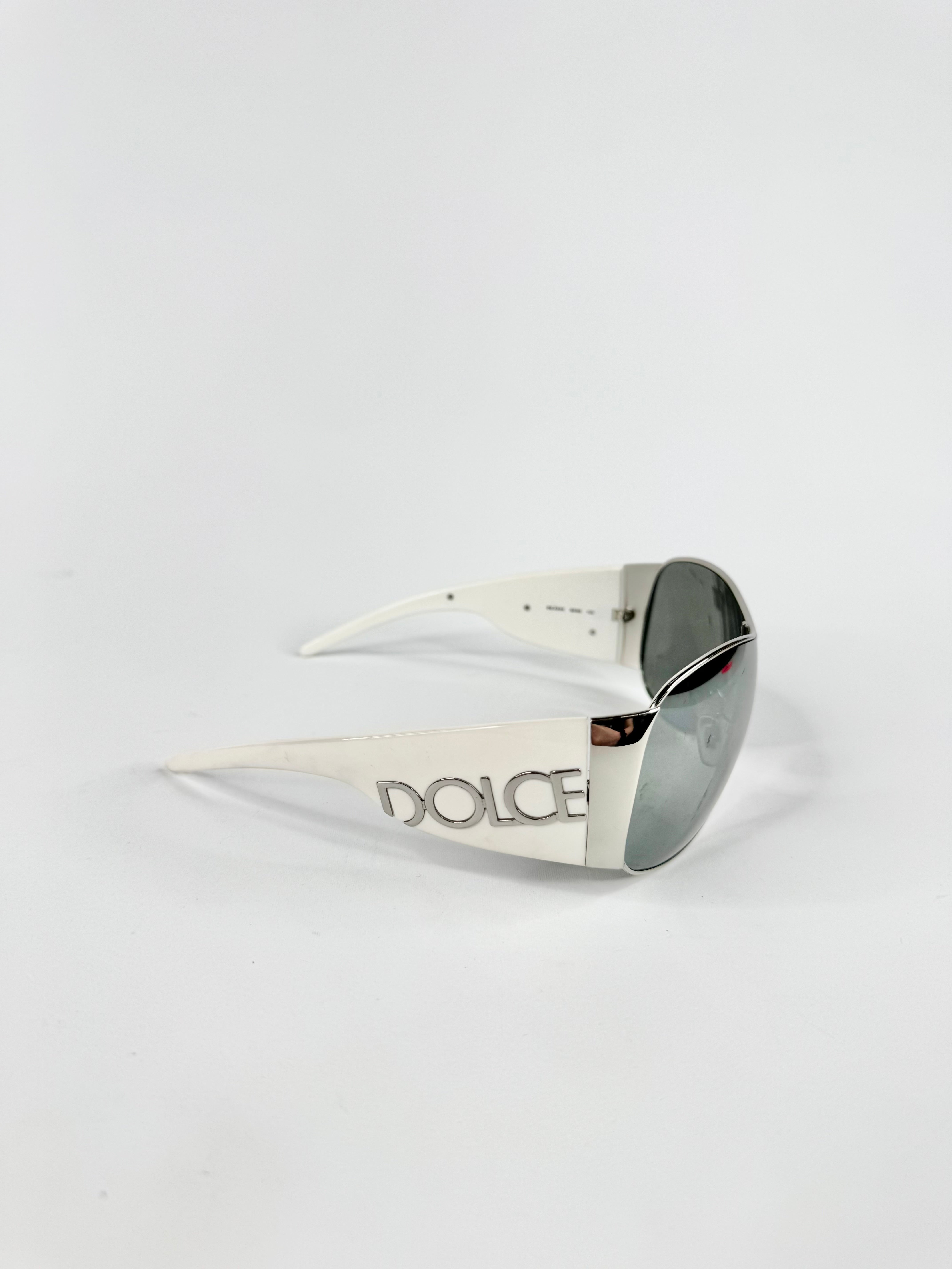 Dolce & Gabbana White Frame Shield Sunglasses