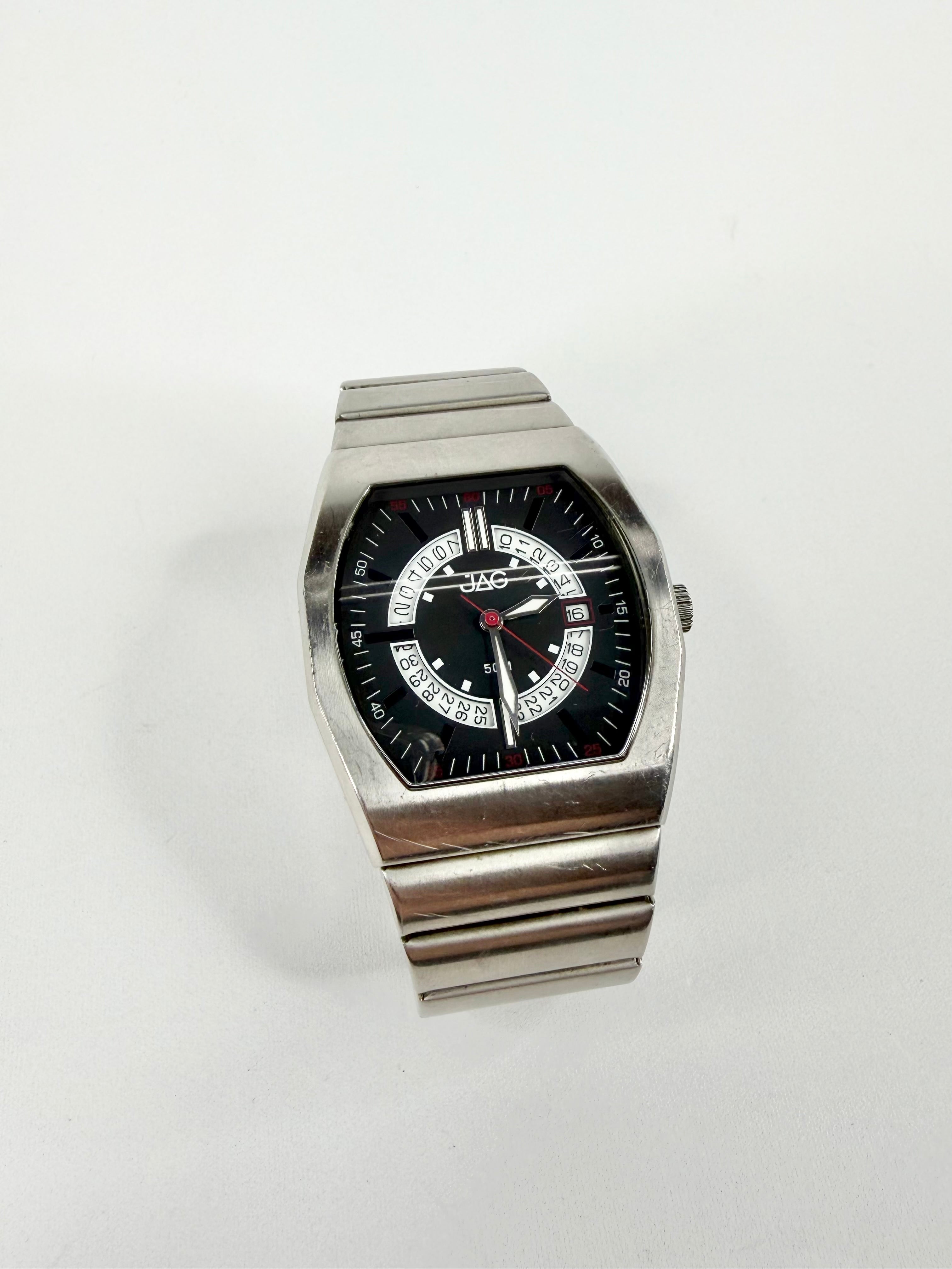 Jag Silver Stainless Steel Retro-Futuristic Black Dial Watch